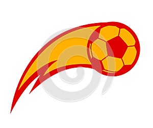 Soccer ball in fire, hot football match icon - vector